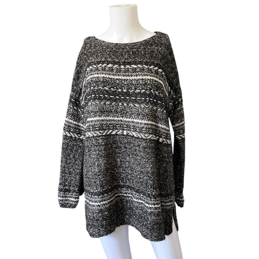 J Jill Cozy Two Tone Knit Sweater Gray Pullover Oversized Womens Size XS Petite